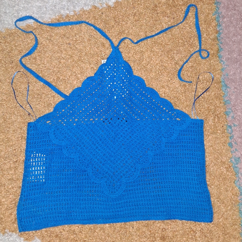 Mango Vibrant Blue Crochet Halter Top